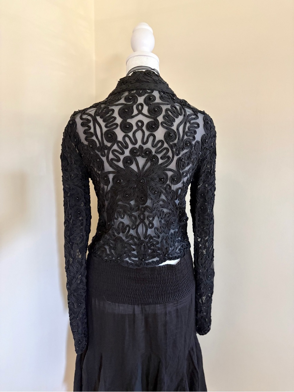 Vintage Y2K Cache beaded embroidered lace formal black blouse goth European M - Picture 8 of 11